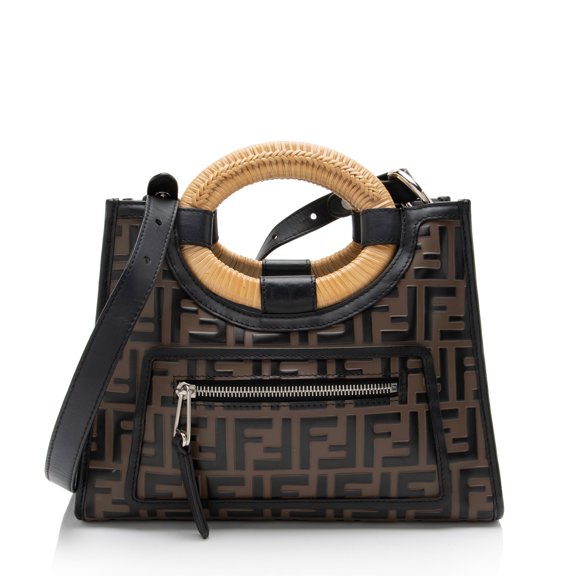 Pre-Owned Fendi FF Embossed Vitello Wicker Century 1974 Runaway Small Shopper
