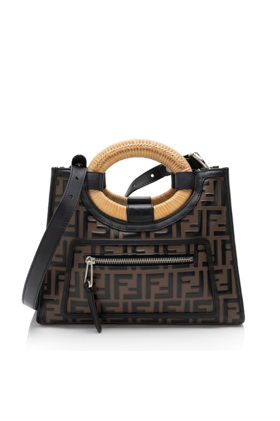 Pre-Owned Fendi FF Embossed Vitello Wicker Century 1974 Runaway Small Shopper