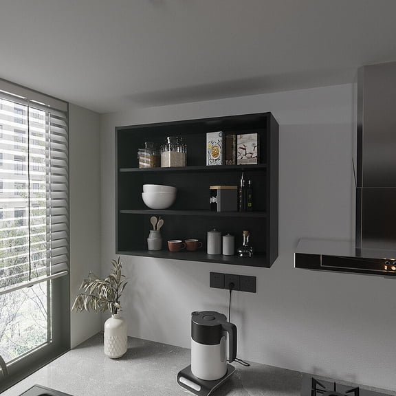 Display Shelves, Meeker Wall Cabinet, Kitchen, Black, Black Shelving Units,Engineered Wood Wooden Display Shelves, Furniture Primary Living Space Display, Shelving & Etageres Meeker Wall Cabinet, Kit