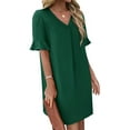 thumbnail image 4 of Summer Dress Sevevn Women's Summer Solid Color V-Neck Dress With Pockets And Ruffle Short Sleeved Skirt, 4 of 9