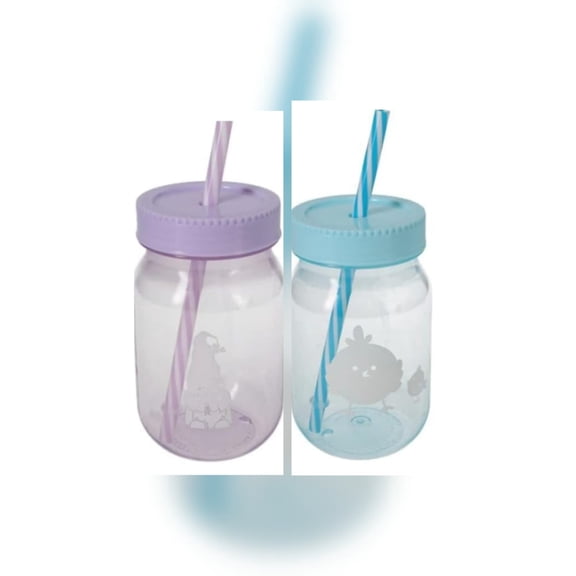 Easter Mason Jar plastic bottle with Lids and Straws 16 oz, Water Bottle Tumblers Easter Basket Filler party Favors Drinking Cup water Juice (Set of 2 style may vary)