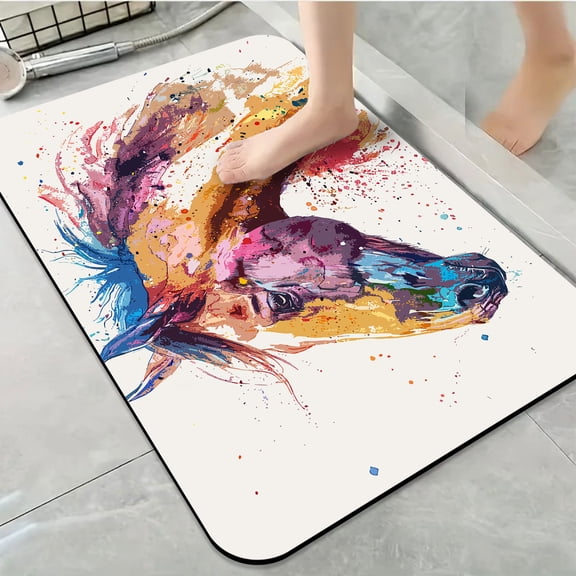 1pc Colorful Watercolor Horse Bathroom Rug Bathroom Decor and Accessories- Durable,Anti Slip,And Quick Drying,Suitable For Indoor/outdoor Use - Perfect For Bathrooms,Bedrooms,Kitchens