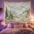 thumbnail image 2 of Misty Mountain Peaks with Wildflower Meadow Peaceful Watercolor for Nature Lovers Forest Landscape Art Housewarming Gift Tapestry Wall Hanging for Bedroom and Living Room, 2 of 7