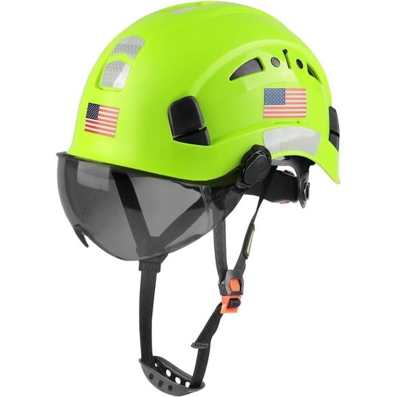 Safety Helmet Hard Hat with Visor Chinstrap Adjustable Lightweight Vented ABS Work Helmet for Men and Women 6-Point Suspension ANSI Z89.1 Approved Ideal for Industrial & Construction