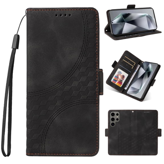 Nalacover for Samsung Galaxy S23 Ultra Wallet Case Premium Pattern PU Leather Flip Purse Cover with Card Holder Magnetic Closure Shockproof Protective Phone Case with Wrist Strap & Flip Stand, Black