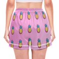 thumbnail image 3 of Women's Satin Pajama Shorts Pink Pineapples Pattern with Pockets, Elastic Waist Sleep Lounge Shorts, 3 of 7