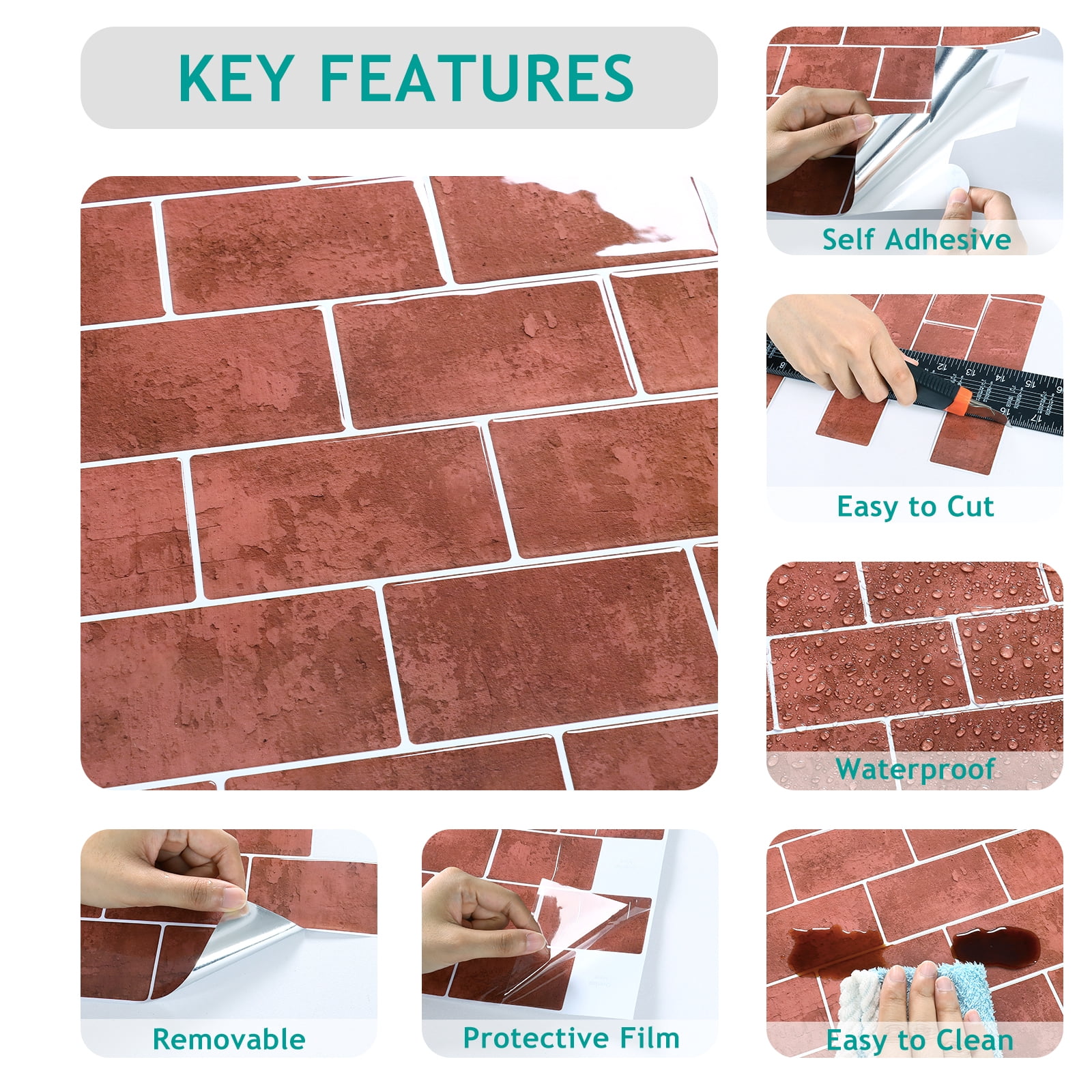 VEELIKE Retro Brick Peel and Stick Tiles Backsplash for Bathroom 12"x12" Glossy Terracotta Subway Tile Peel and Stick Backsplash for Kitchen Waterproof Self Adhesive Vinyl Wall Panels 6 Sheets
