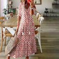 thumbnail image 1 of JUNWELL Robe Bohème d'Été pour Femmes, Robe Maxi Décontractée Grande Taille, Couleur Unie, Col en V, Robes Soleil, Dentelle à Franges, Longue Robe, 1 of 7
