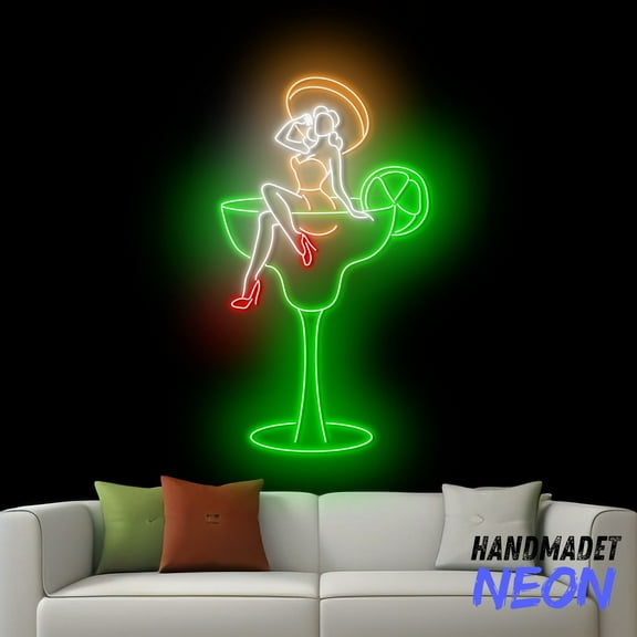 Handmadetneonsign Girl Martini Neon Sign, Martini Neon Light, Wine Bar Club Neon Wall Decor 92536