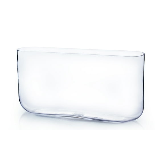 WGV Clear Rounded Corner Rectangular Glass Block Vase - 16" Long x 8" Height, Good quality, Heavy Weighted Base - 1 Pc