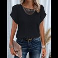 thumbnail image 4 of Suéter de Verano para Mujer, Cuello Redondo, Informal, Tejido A Crochet, Camiseta de Corta con Encaje y Costuras Huecas. Negro S, 4 of 5