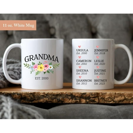 

Grandma Est With Kids Name Coffee Mug Custom Grandma Coffee Cup Gift For Grandma Personalized Grandma Coffee Mug Ceramic Mug 15Oz