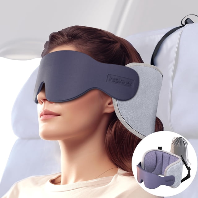 Almohada de viaje Inspireyes para aviones con máscara de ojos con textura gris