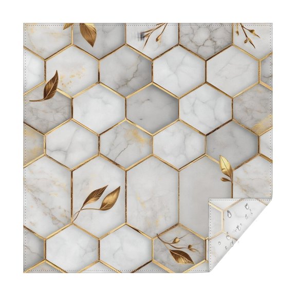 White and Gold Marble Pattern Square Tablecloth, Waterproof Wipeable Spillproof Washable Table Cover for Home Kitchen Party and Daily Decor 60"x60"