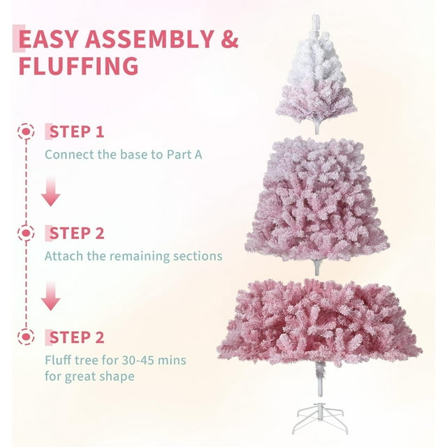 Bingirl Snow Flocked Christmas Tree, Artificial Xmas Fir Tree with Warm White LED Lights, Sturdy Metal Stand