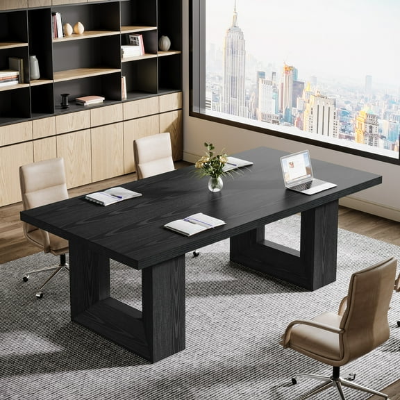 Finmind 63-inch Conference Table, Large Meeting Table with Spacious Tabletop, for Office Conference Room, Black
