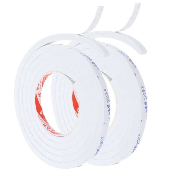 Cinta de Espuma Selladora REGALWOVEN 2m/6.6ft de 1cm de Ancho y 8mm de Grosor, Cinta de Sellado para Puertas de Un Solo Lado Blanca, 2 Rollos