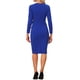 thumbnail image 3 of Vestido de trabajo de cuerpo ajustado con peplum para mujer, cuello redondo, manga larga, cintura alta, midi, color azul real, talla S, 3 of 6