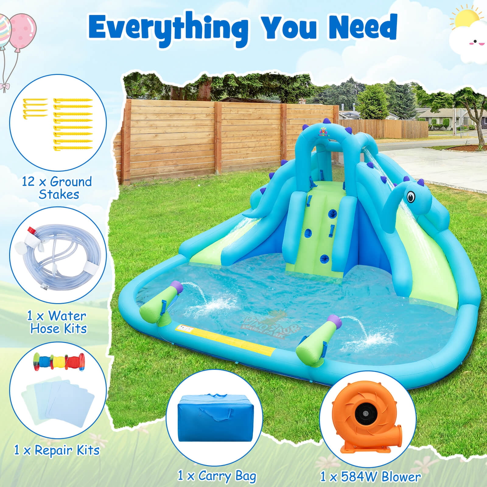 Infans Inflatable Water Slide, Blowup Water Park with Dual Slides & 584W Blower