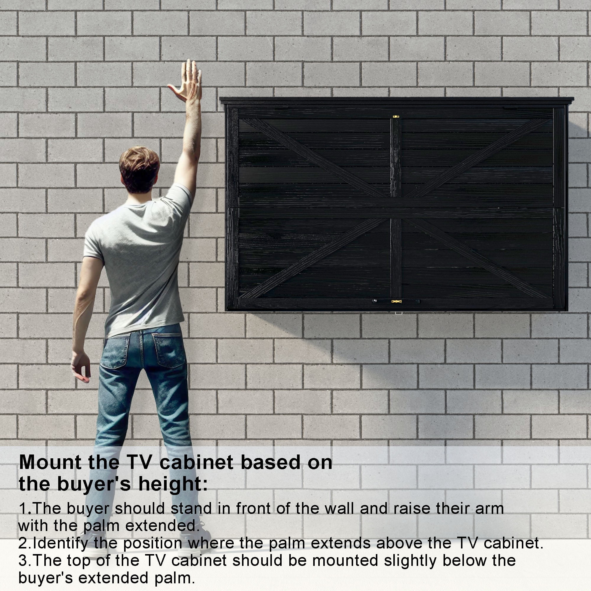 GDLF Outdoor TV Enclosure Solid Wood TV Cover 55 Inch Weatherproof with Premium Dual-Arm TV Mount