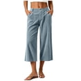 thumbnail image 2 of VBVC Women's Straight Leg Corduroy Capri Pants , High Waisted Cropped Trousers For Women , Ladies' Casual Relaxed Pants with Pockets, Light Blue , S-2XL, 2 of 9