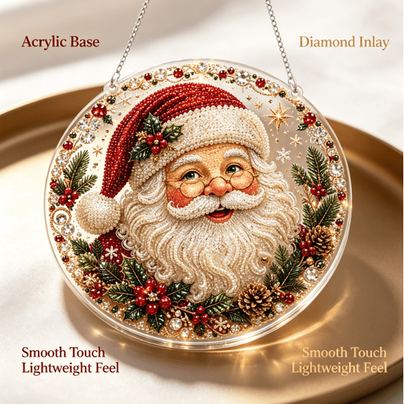 Christmas Pearl Art DIY Hanging Kit,Twohua Diamond Painting Ornament Craft For Adults Beginners,Relaxing Holiday Home Wall Decor Gift For Tree Window Display (Santa Portrait)