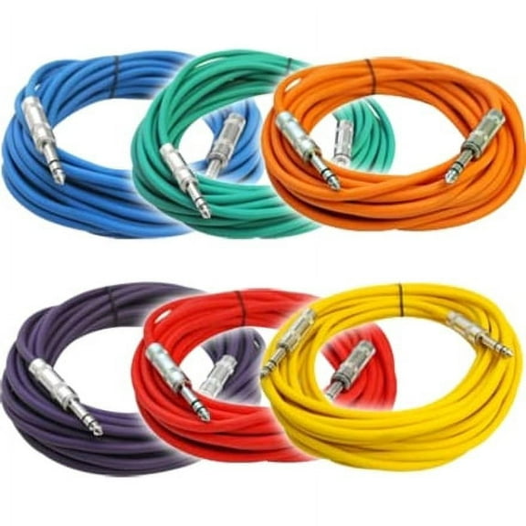 Seismic Audio SATRX-25, 6 Pack of Multiple Colors 25 Foot TRS Patch Cables