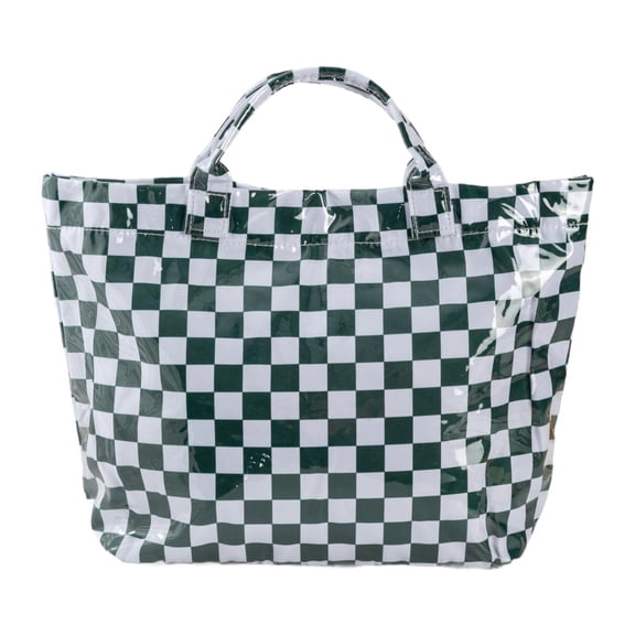 Dickly Beach Case Grocery Bag Grid Work Tote for Travel Vacation Errands Shopping Study Green White