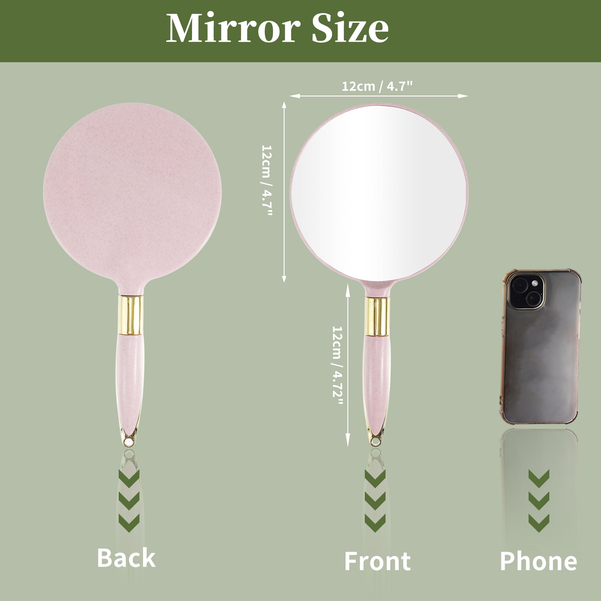 Unique Bargains Round Hand Mirror for Women Pink