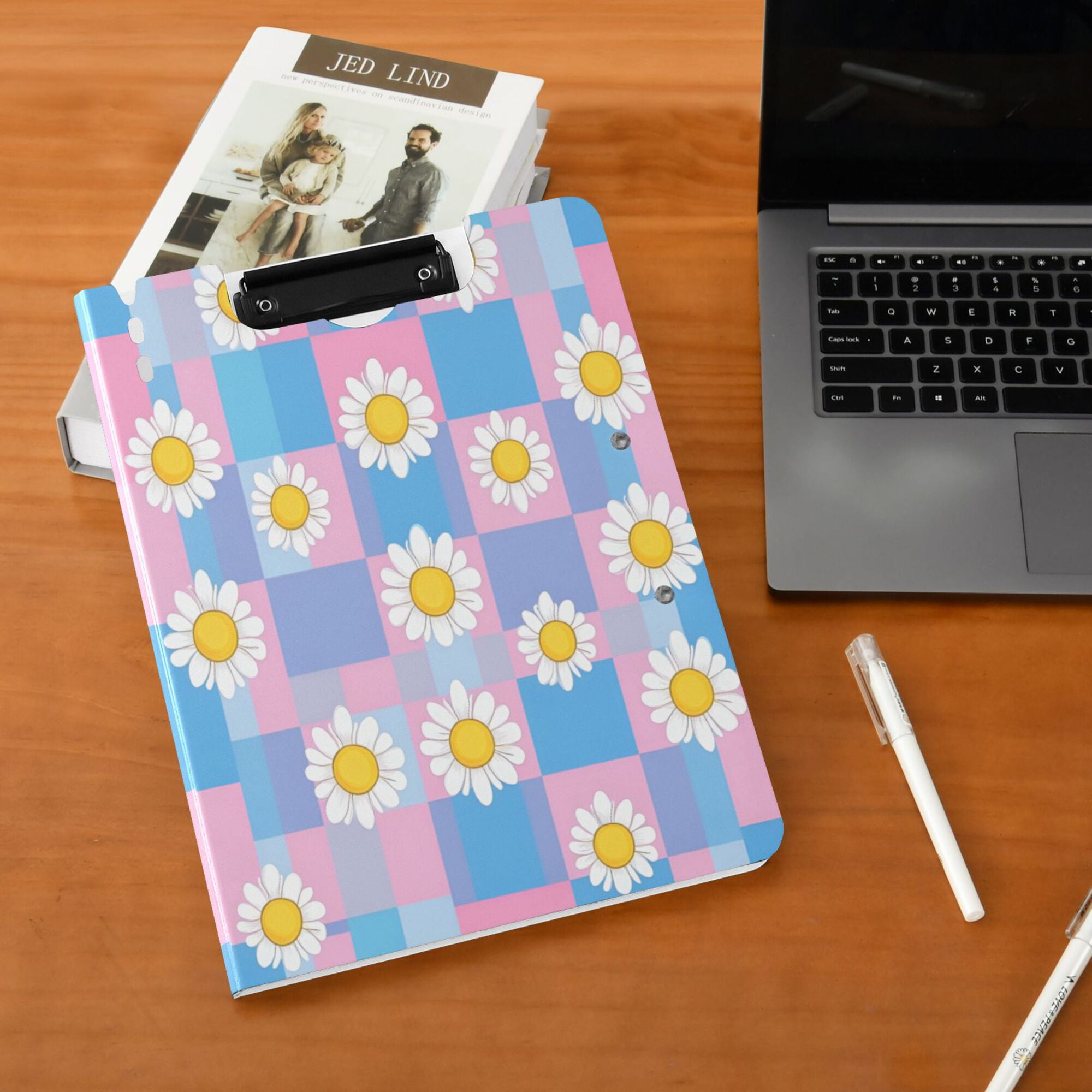 FORMRS A4 Clipboard Folder with Pen Holder Horizontal Foldable School Office Binder, Playful Daisy