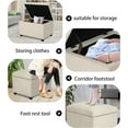 thumbnail image 4 of 24" Storage Ottoman, Fabric Ottoman Foot Rest Stool with Hinged Lid, Tufted Rectangle Upholstered Footstool, Load Up to 350 lb, for Living Room, Bedroom, Dorm, Beige, 4 of 15