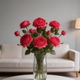 thumbnail image 5 of 7 Bundles 3-Heads Faux Silk Peony Flowers Realistic Fake Floral Stems Home Wedding Table Centerpiece Vase Decor,Hot Pink, 5 of 6