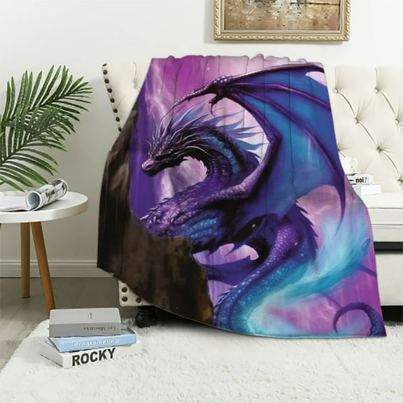 Nawypu Dragon Fantasy Purple Throw Blanket Warm Ultra-Soft Micro Blanket for Bed Couch Living Room