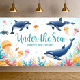 thumbnail image 7 of Marine Theme Birthday Banner Underwater Design Dolphin Illustration Jellyfish Decoration for Birthday Party Beach Event Kids Celebration, 7 of 7