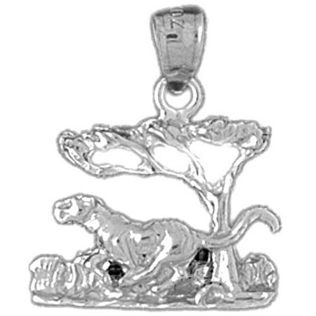 14K White Gold Tiger In The Woods Pendant - 22 mm