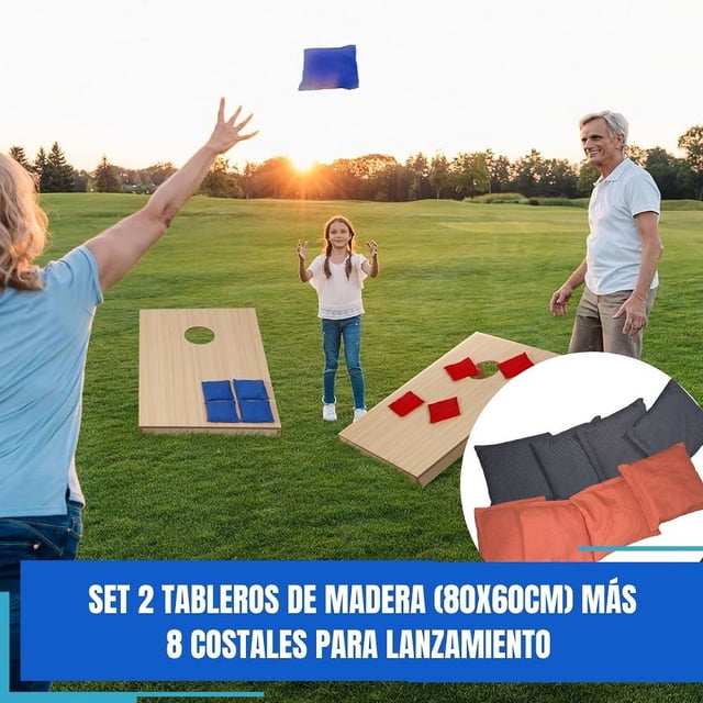 Juego Cornhole de Madera Portátil (80x60cm) Con 8 Costales