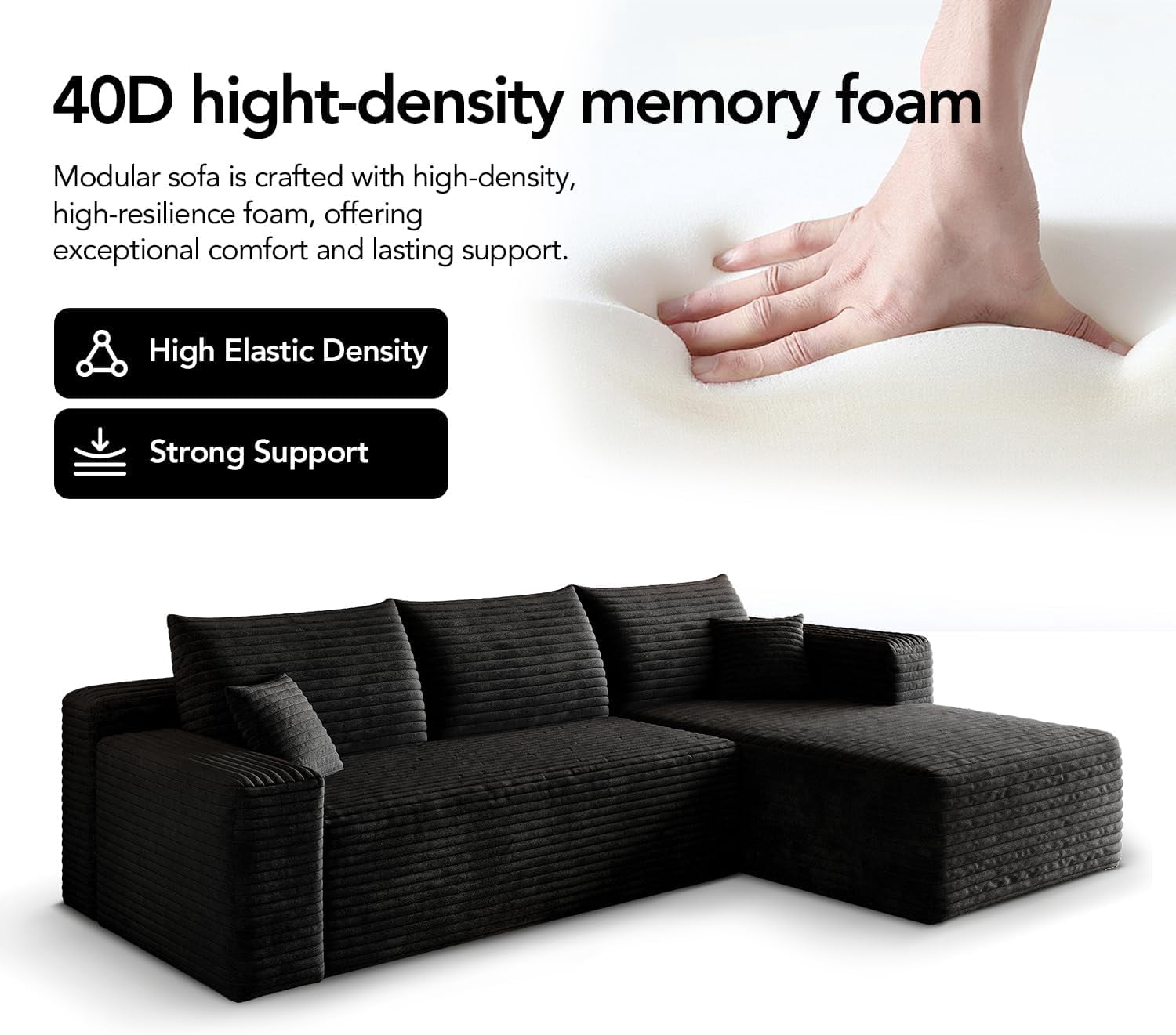 103" Cloud Sectional Sofa, Modern L Shaped Deep Seat Couch, Plush Corduroy Upholstered Sofa No Assembly, Living Room