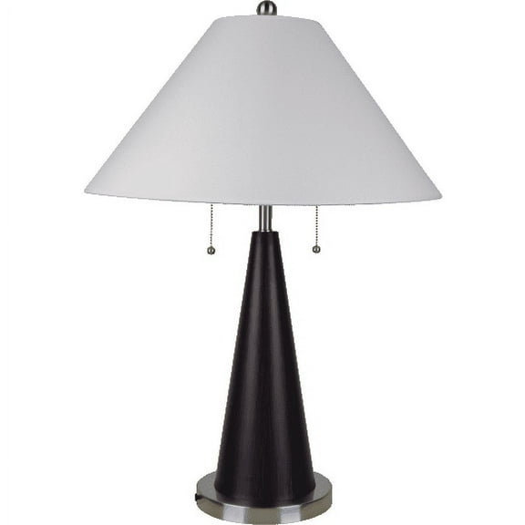 NEW Espresso Painted Brushed Steel Base & White Fabric Shade Finish 28" Table Lamp 6238