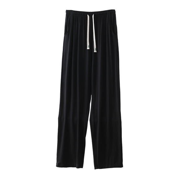 Riecok Pajama Pants for Men Elastic Waist Wide Leg Pajama Bottoms Solid Color Trendy Fuzzy Lounge Pants Black 3XL