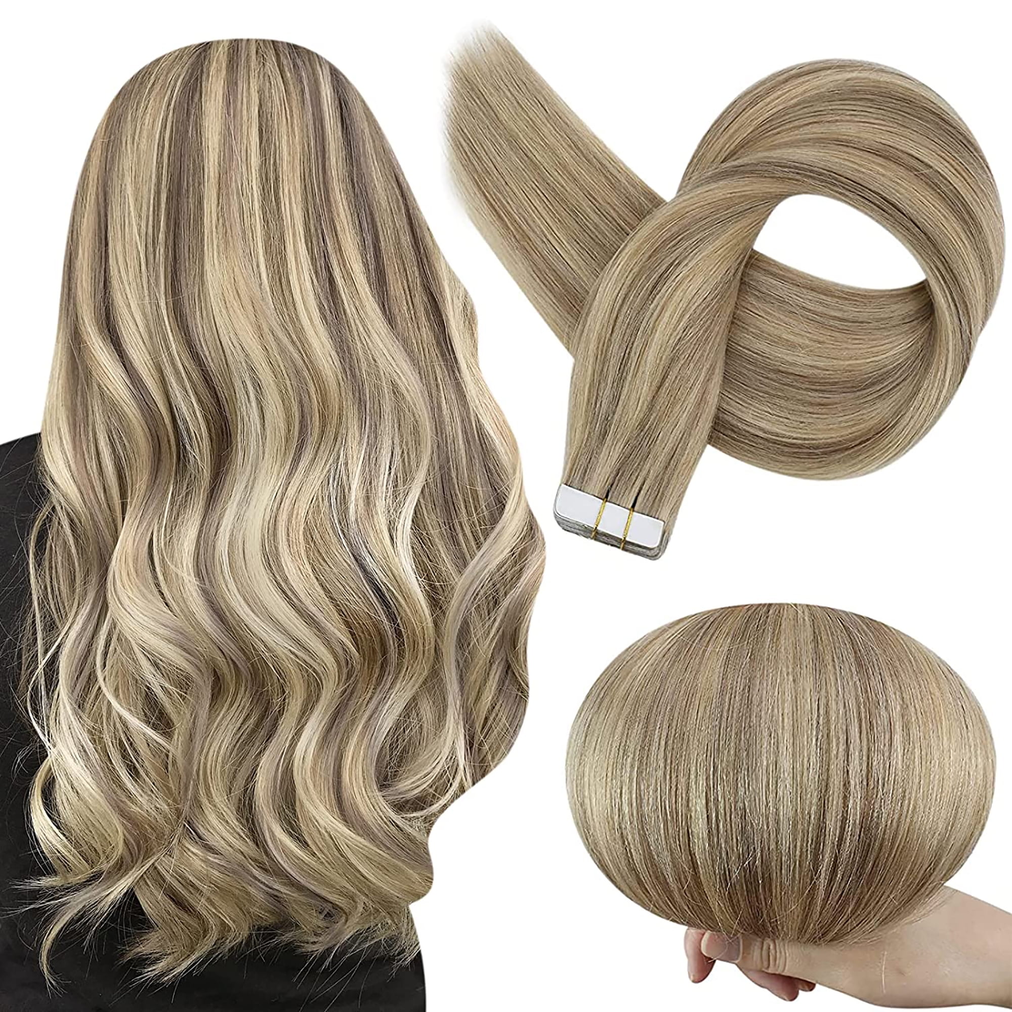 Full Shine Tape in Extensions Human Hair Extensions for Women Remy Real Hair  18 inch 20Pcs Blonde Highlighted Extensions 50g 