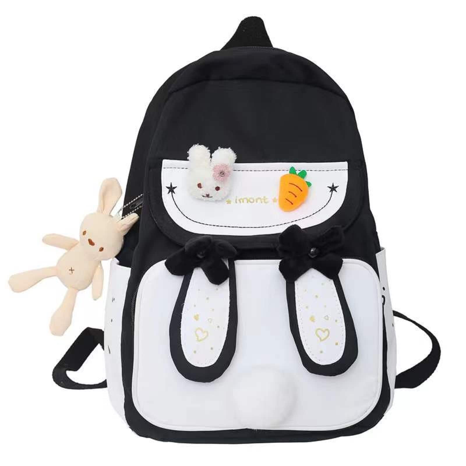 Moonase Kawaii Bunny Backpack for Girls Bookbag Cute School Bag with Kawaii Pin Bunny Backpack (Pink, Large)