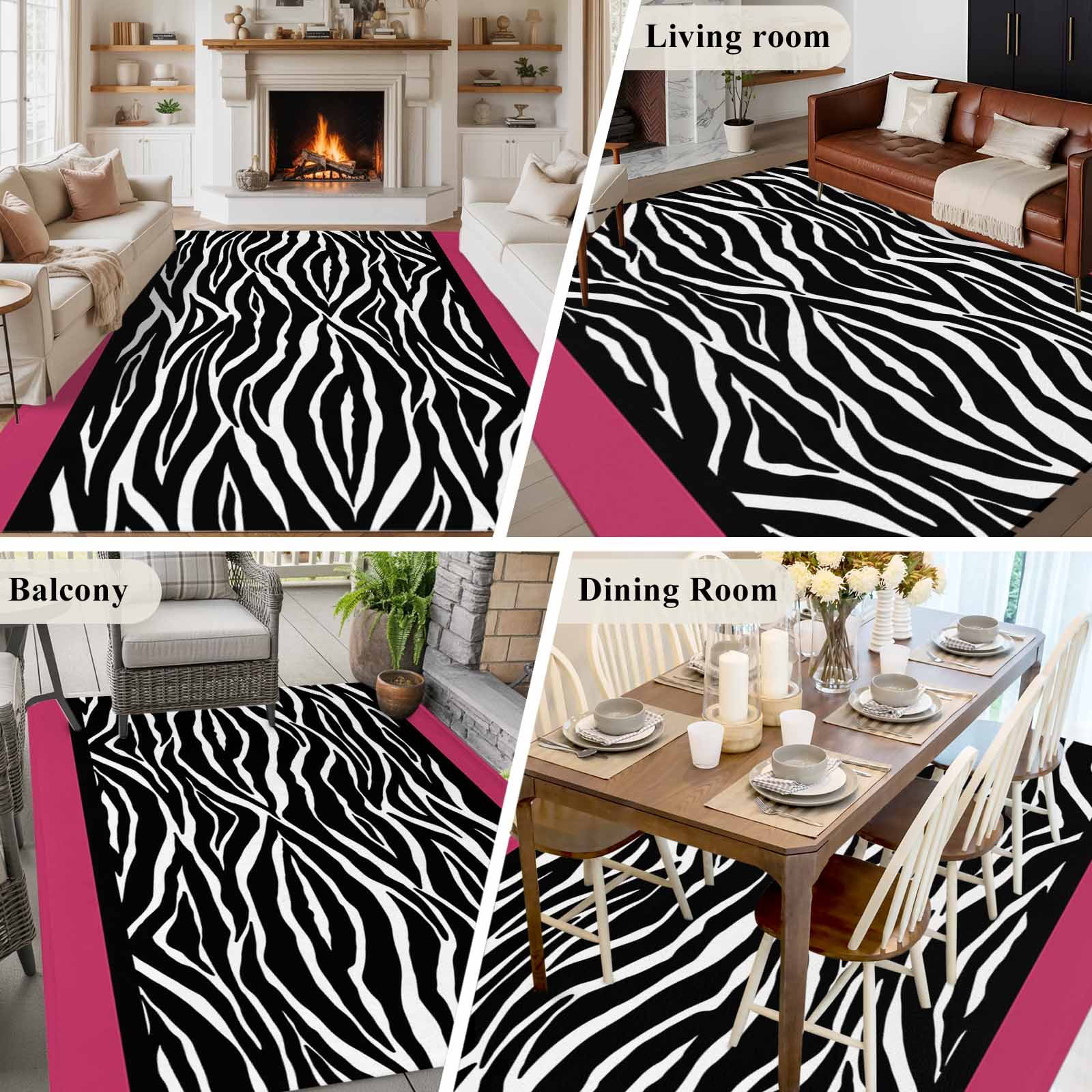 Zebra Printed Area Rugs 5'x7', Washable Small Throw Rugs for Laundry Room Playroom, Modern Geometric Balck White Stripes Indoor Outdoor Rug Non-Slip Low Pile Carpet Runner Reversible Floor Mats