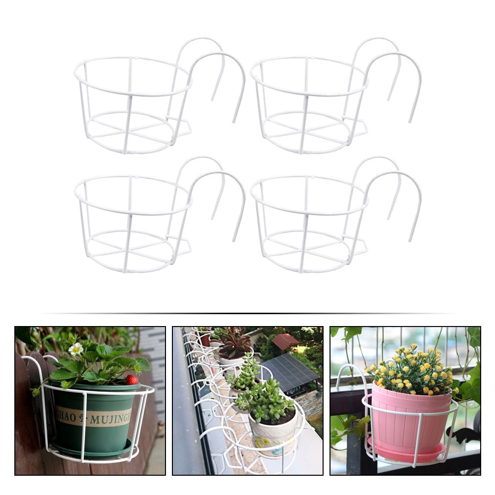 IBASETOY 4Pcs White Hanging Planter Basket Iron Wire Holder for Balcony Railing Outdoor Use