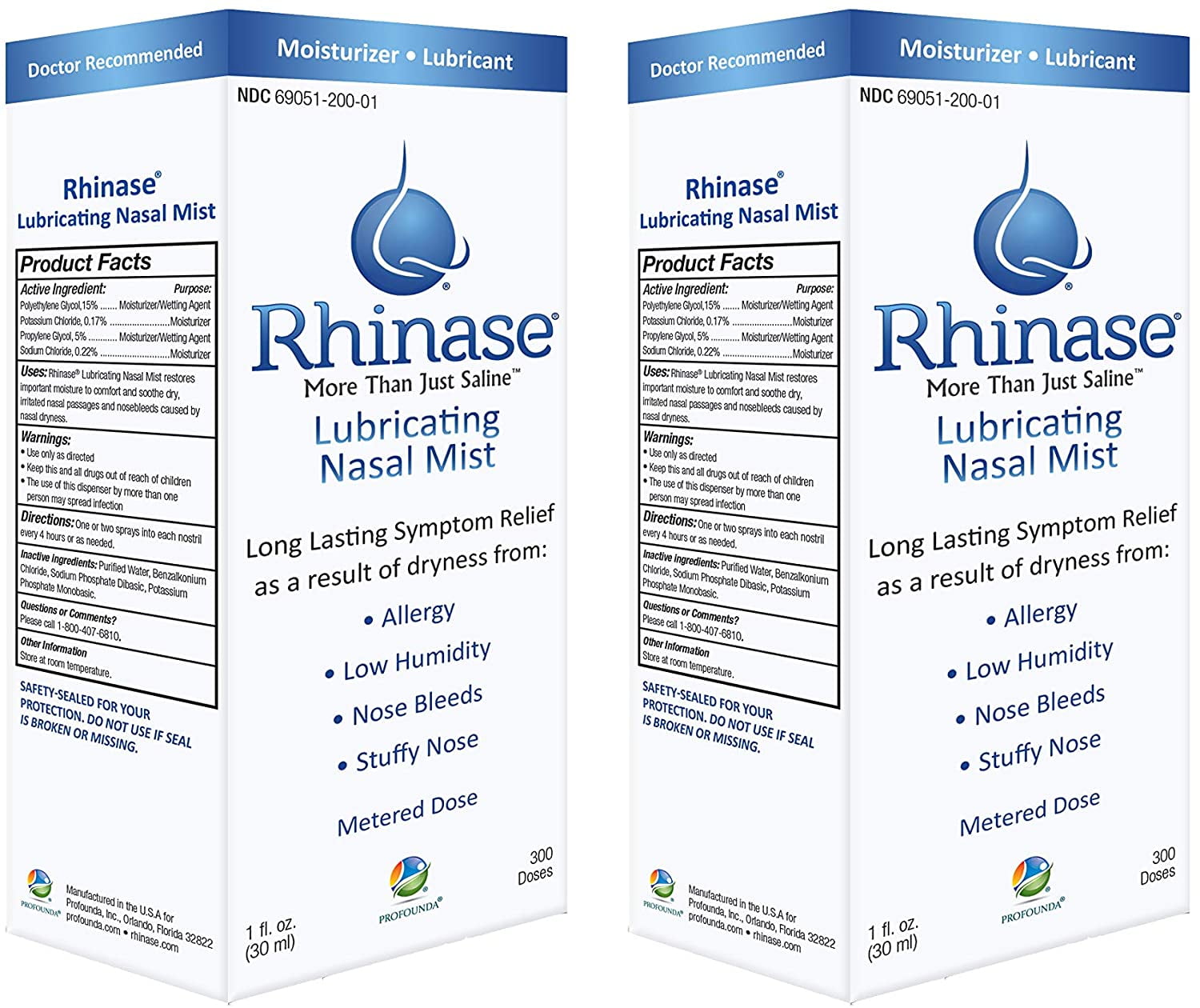 Rhinase Nasal Mist1 oz (2 Pack) for Dry Nose, Allergy and to Prevent