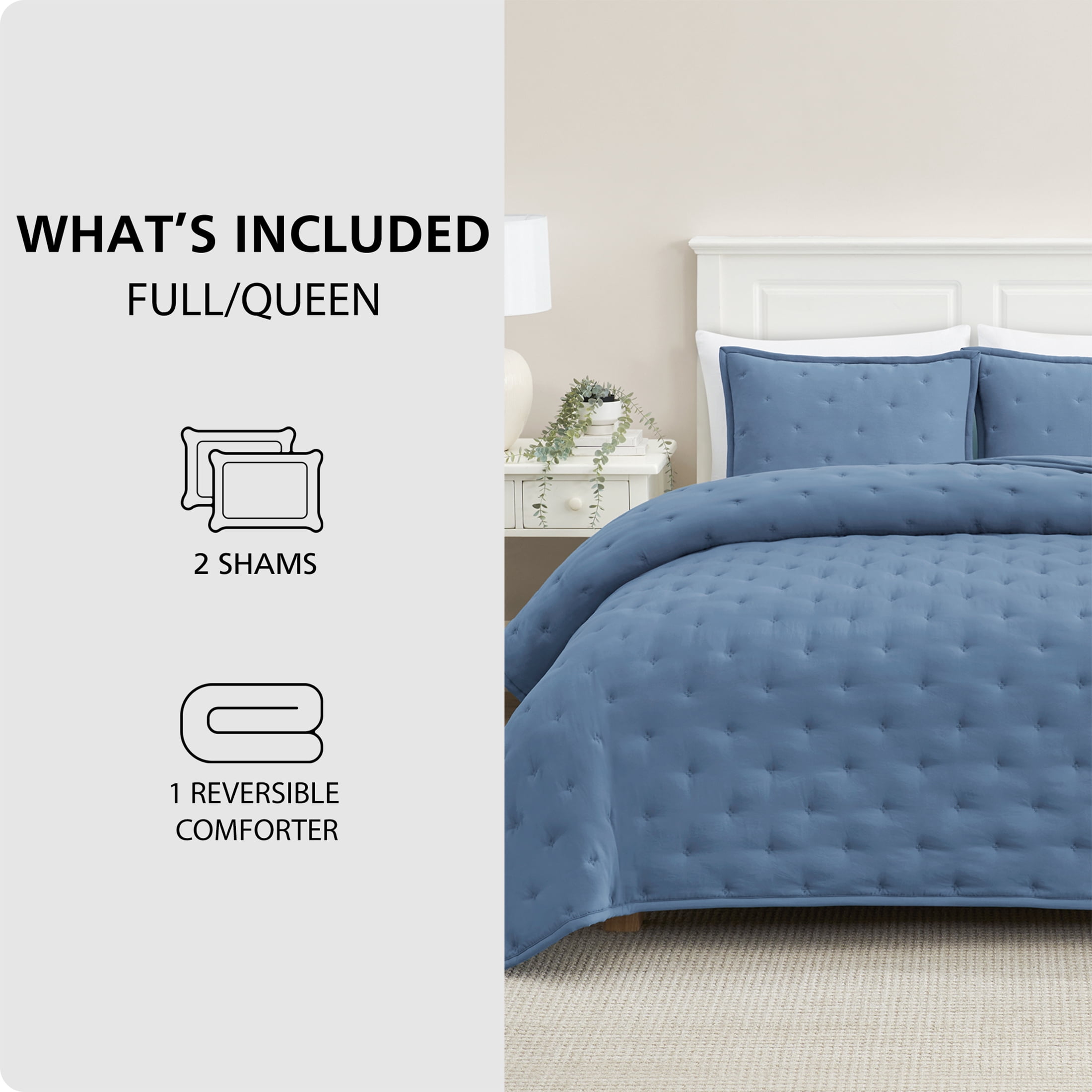 Mainstays King Comforter Set, Soft Lightweight & All Season, 3-Piece, Blue
