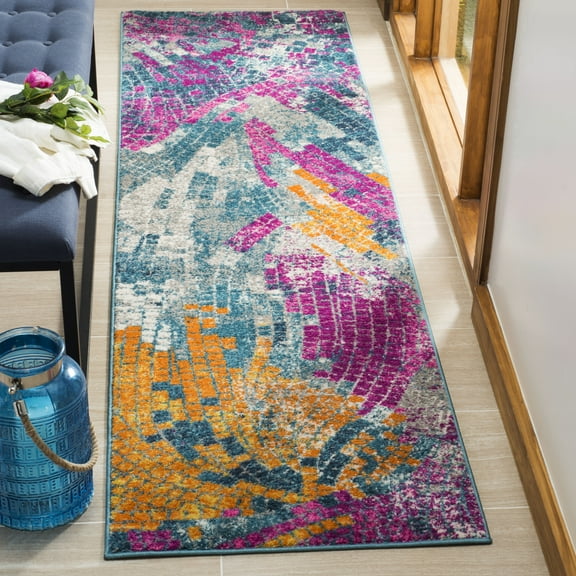 SAFAVIEH Madison Moriah Abstract Runner Rug, Blue/Multi, 2'3" x 8'