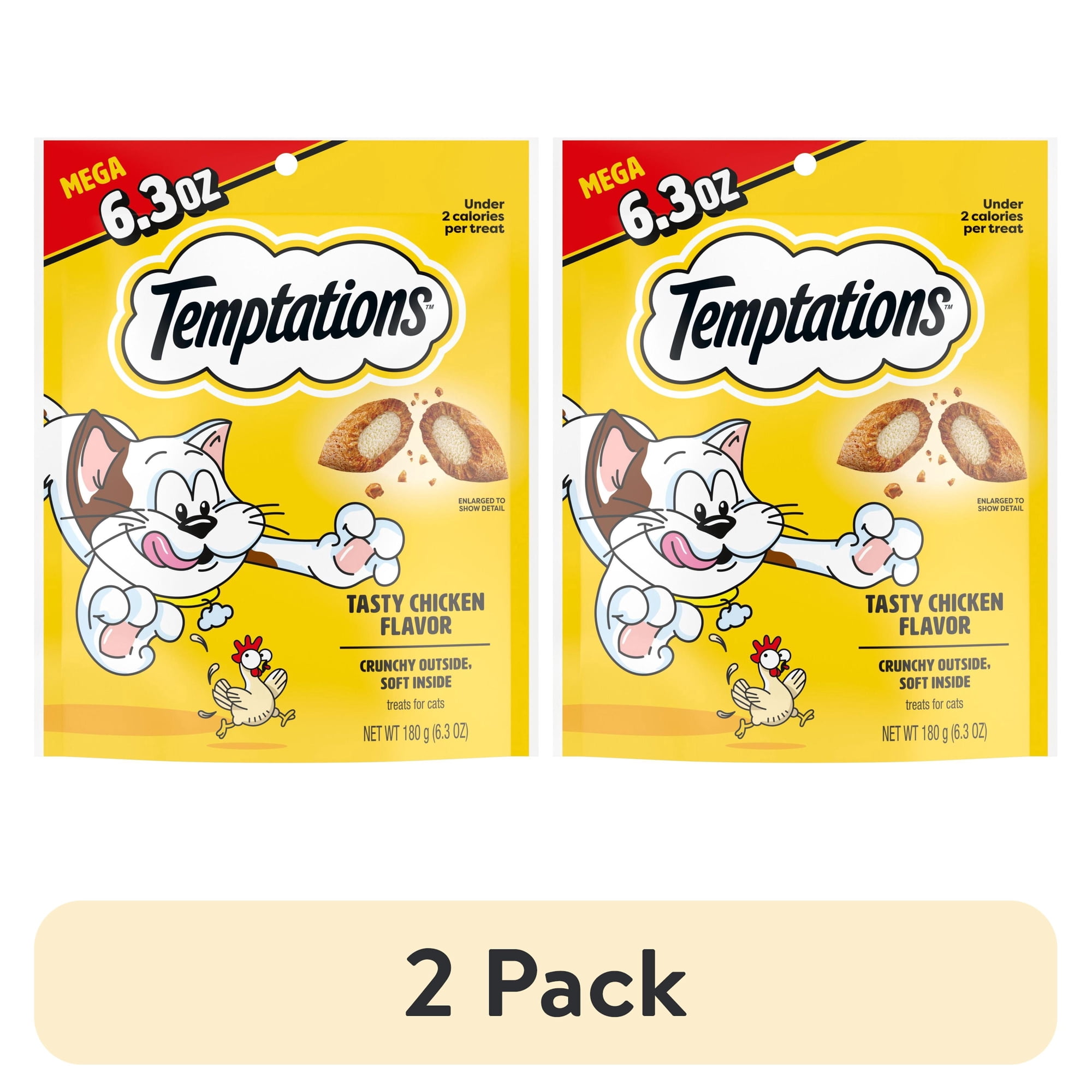 (2 pack) Temptations Classic Tasty Chicken Flavor Crunchy And Soft Treats For Cats, 6.3 Oz Pouch