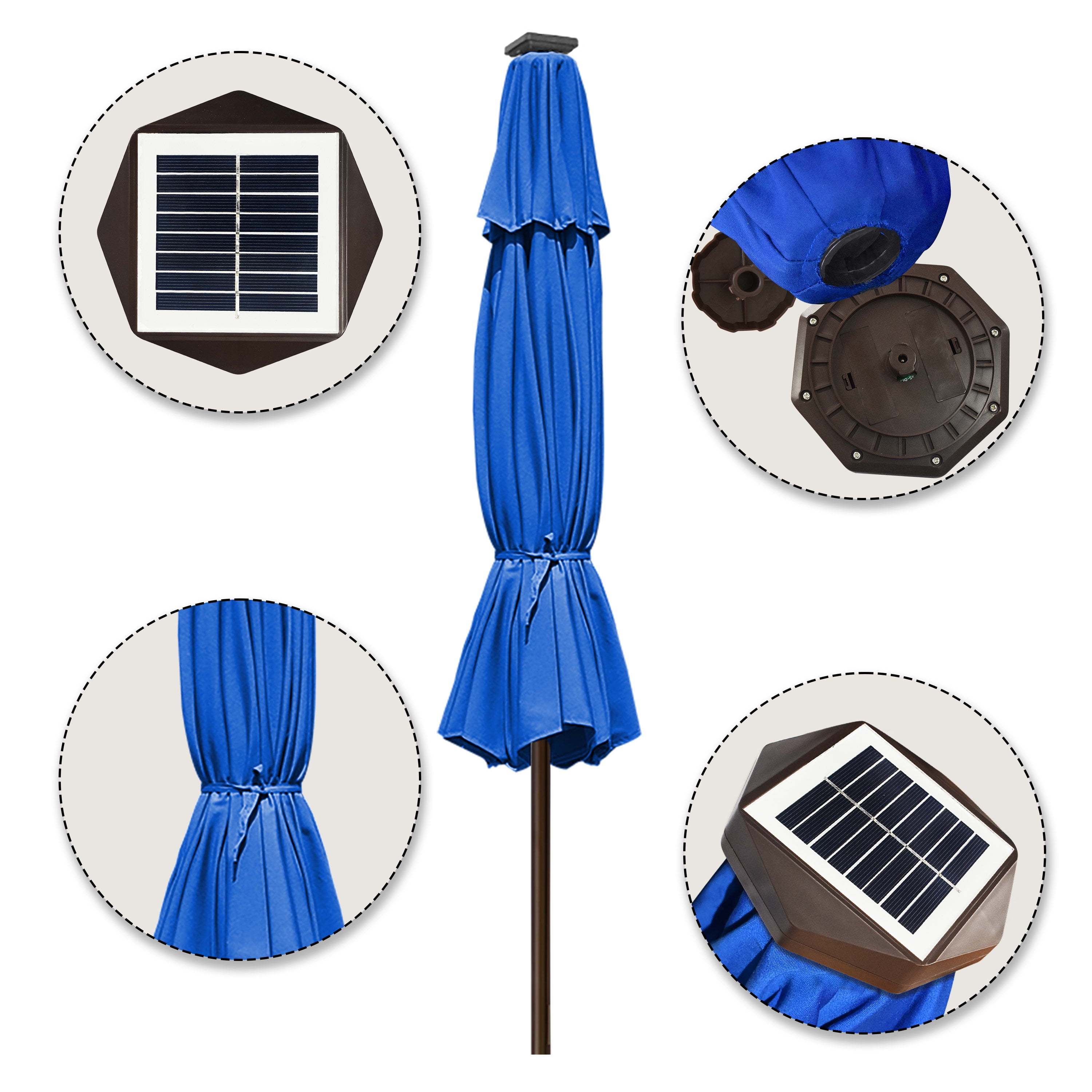 EliteShade Sunbrella Solar Umbrellas 9ft Market Umbrella with 80 LED Lights Patio Umbrellas Outdoor Table Umbrella（Blue）