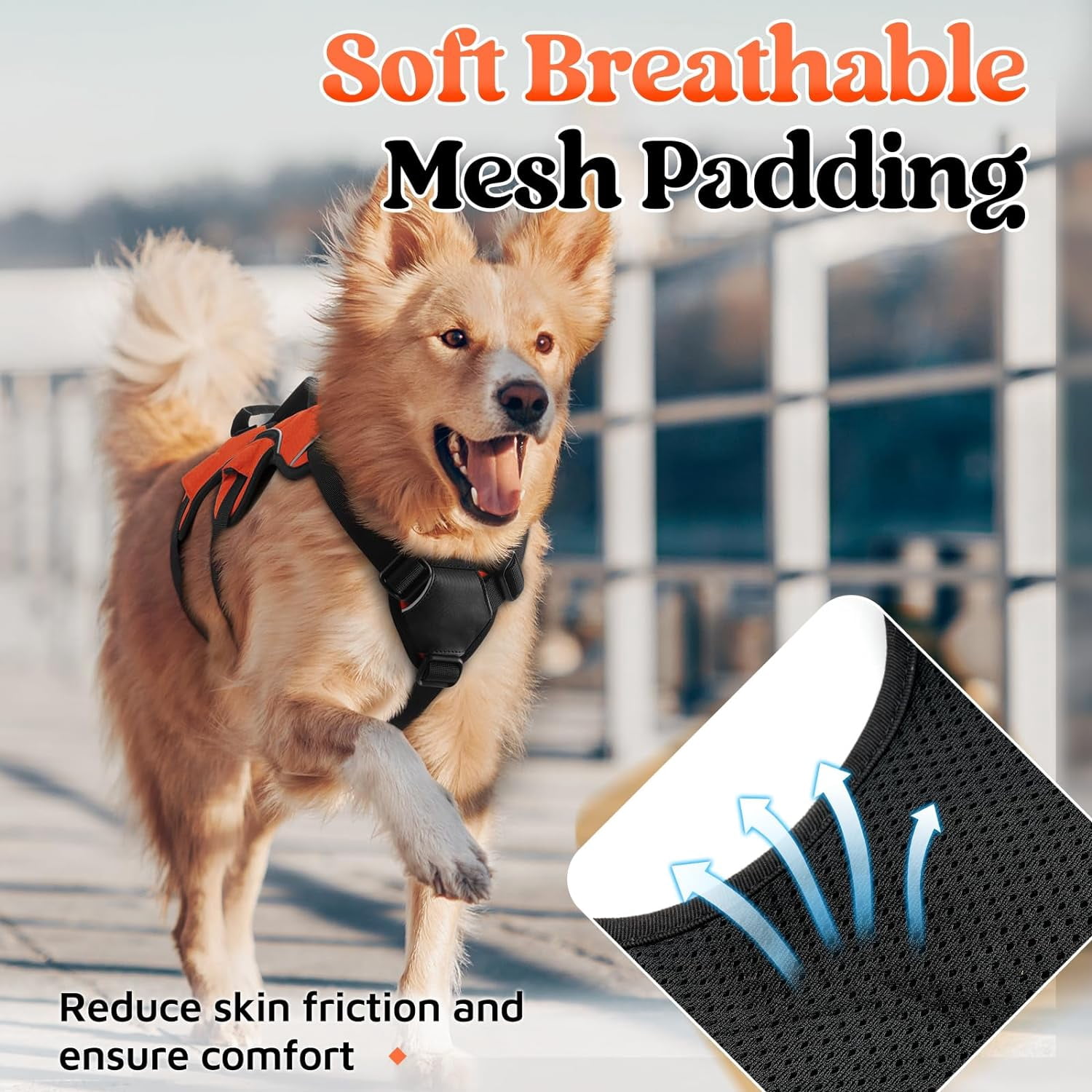 rabbitgoo Escape Proof Dog Harness, Soft Padded Full Body Pet Harness, Reflective Adjustable No Pull Vest with Lift Handle and Lesh Clip for Large Dogs Walking Hiking Training, Orange