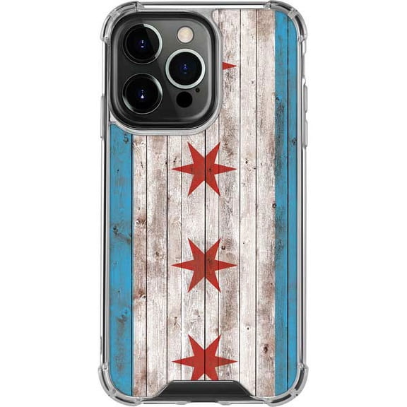 Skinit Countries of the World Chicago Flag Dark Wood iPhone 13 Pro Clear Case
